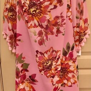 Trina Turk Women's Pink Floral Off Shoulder Tassel Dress Size XL